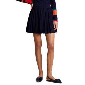 New Polo RL 100% Merino Wool Sunburst Pleated Mini Skirt Navy Blue XS $298